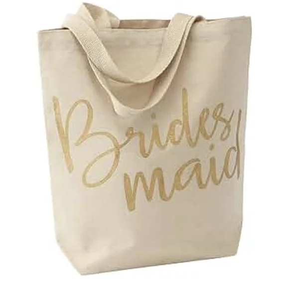 Mud Pie Bridesmaid Canvas Tote Bag - Cream and Gold - Picture 4 of 7